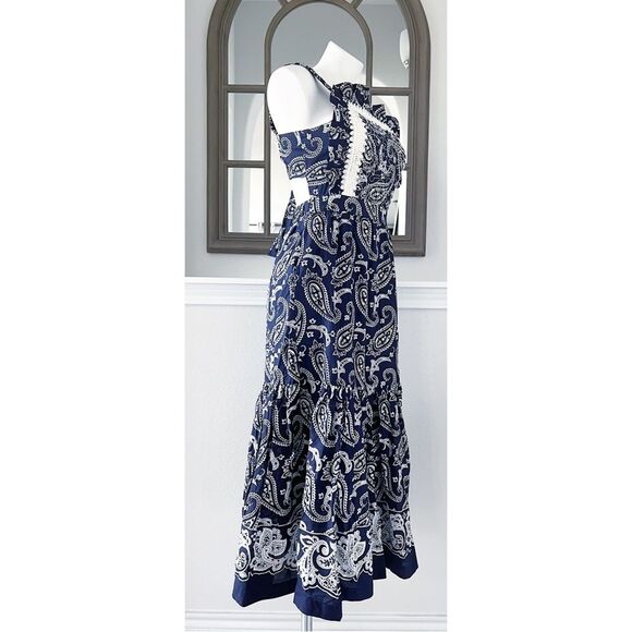 Sea New York Theodora Paisley Apron Midi Dress in Navy, NWT, Size 2 - Picture 8 of 15